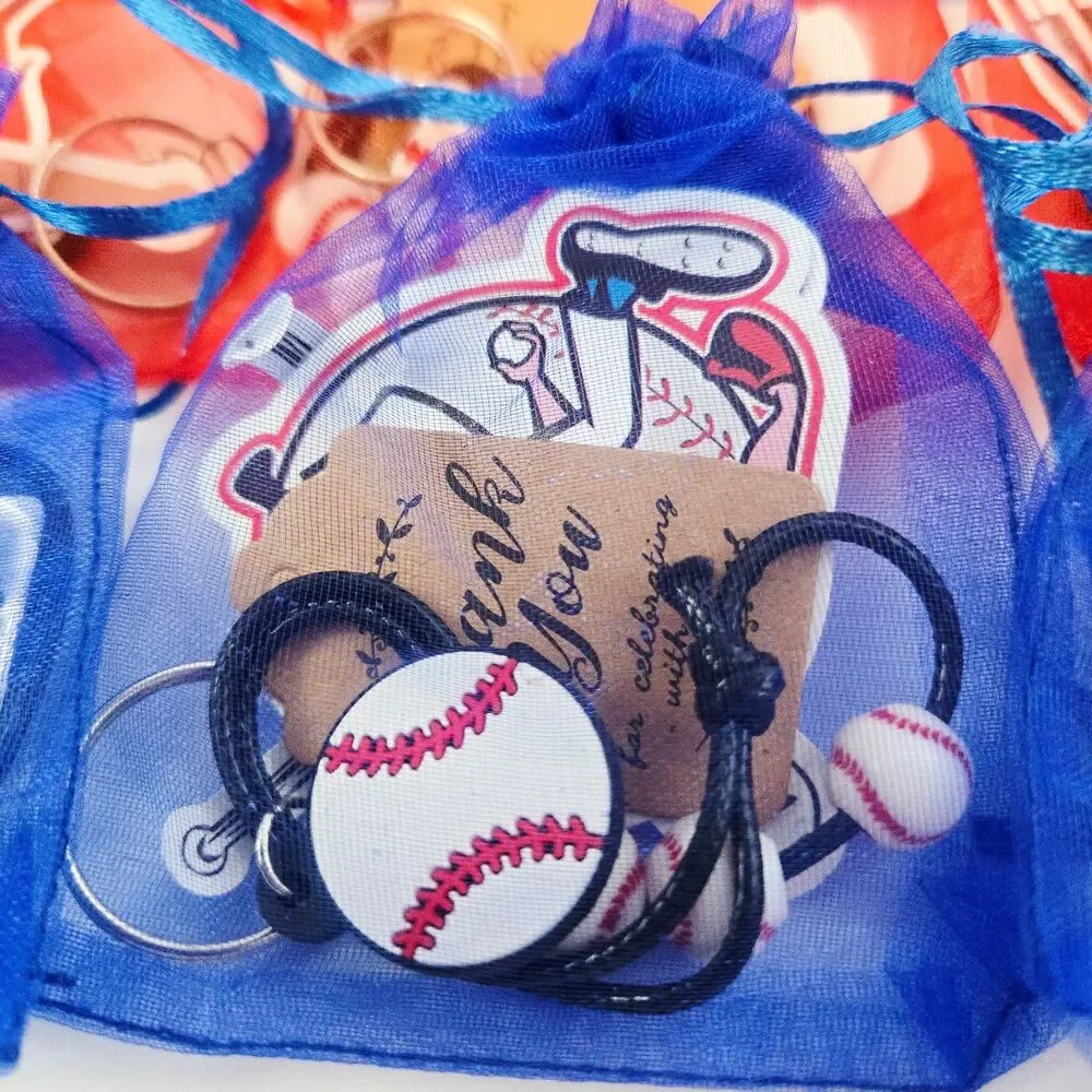 Lot of 16 Baseball Softball Birthday Party Favors in Gift Bags Sports Red & Blue